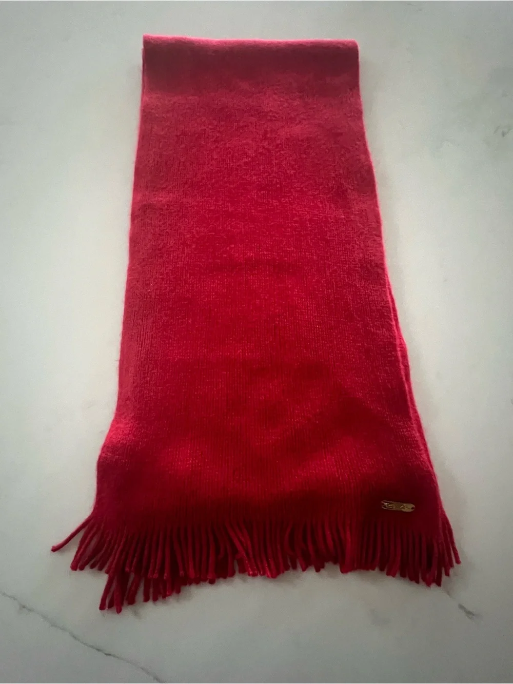 Calvin Klein Red Fringe Knit Scarf: extremely soft